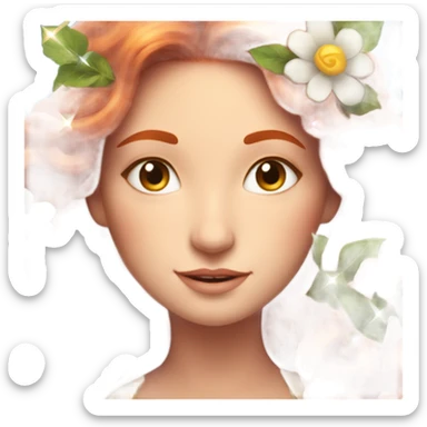 Long Red haired goddess with flowers in her hair surrounded by sparkles  sticker