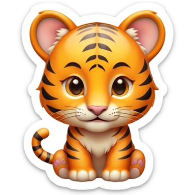 Cinematic Cute Tiger Cub Portrait Emoji, Head tilted playfully and inquisitively, with an adorably compact form accented by subtle stripes and round, sparkling eyes full of wonder, Simplified yet irresistibly adorable features, highly detailed, glowing with a warm, inviting wild glow, high shine, affectionate and lively, stylized with a touch of whimsical feline cuteness, soft glowing outline, capturing the essence of a mischievous yet loving tiger cub that seems as if it could leap out of the screen into your arms! sticker