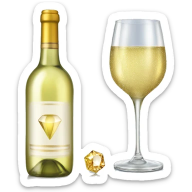 Realistic sparkling diamond glam bottle of white Wine and matching long stem wine glass. sticker