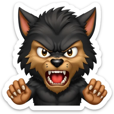Create an emoji of Werewolf half bodied till waist sharp nails angry face black sticker