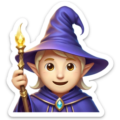 Clash of Clans aesthetic Playful Mage Portrait Emoji, Head tilted with a mischievous glimmer and subtle enchanting smile, featuring a compact, gracefully robed form with a pointed wizard hat and twinkling eyes in natural skin tone, Simplified yet irresistibly charming features, highly detailed, glowing with a warm, inviting magical glow, high shine, spirited and imaginative, stylized with a touch of whimsical sorcery, soft glowing outline, capturing the essence of a playful mage exuding friendly arcane wonder! sticker