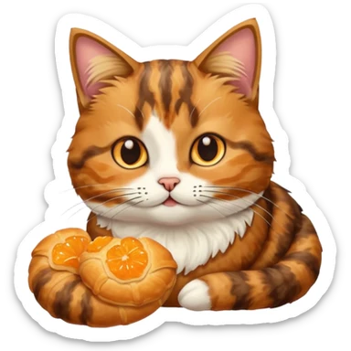 Torbie cat eating a croissant sticker