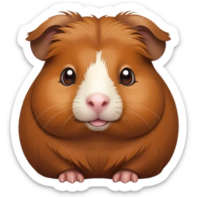Cinematic Cute Brown Guinea Pig Portrait Emoji, Head tilted playfully and inquisitively, showcasing a velvety brown coat with a natural sheen, round, sparkling dark eyes filled with curiosity, Simplified yet irresistibly adorable features, highly detailed, glowing with a warm, friendly glow, high shine, affectionate and lively, stylized with a touch of whimsy, bright and endearing, soft glowing outline, capturing the essence of a mischievous yet loving guinea pig, so playful it feels like it could nuzzle out of the screen into your arms! sticker