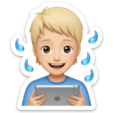 laughing emoji with tears watching a funny anime scene on a tablet sticker