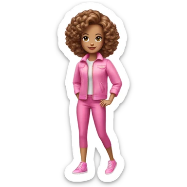 Curly Brown short hair barbie full body pink clouth sticker
