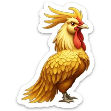 proud and howling golden phoenix rooster with a crown on its head sticker