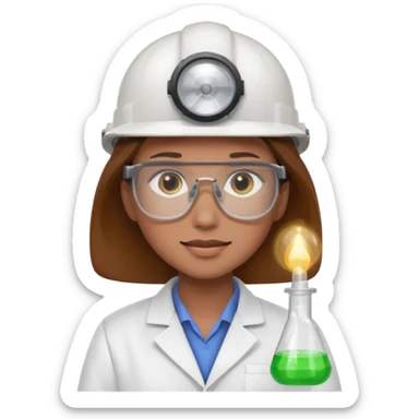 Ingeniera quimica con delantal, casco de seguridad y gafas de seguridad, castaña de ojos claros sticker