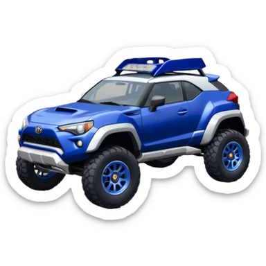 Rally race car Widened roof Long wheelbase widened pearly midnight satin dark blue  2025 Toyota GR86 off-road racer chrome nerf bars,side steps mounted under-door-sill climbing rock sliders, and silver satin wheels  sticker