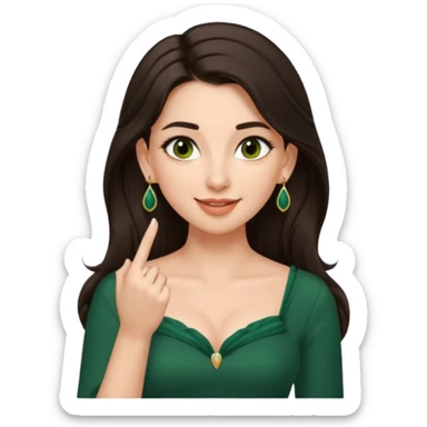 pretty bratz genmoji that looks like tamannah bhatia (bollywood actress), wearing a dark green sweetheart neckline top, dark brown hair, light makeup, no necklace, dangly earrings, SIDE hair part, fair. dark brown eyes, long hair

Show her licking her finger  sticker