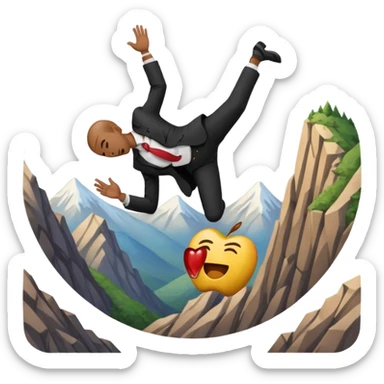 apple style emoji of a man falling head over heels past a mountain sticker