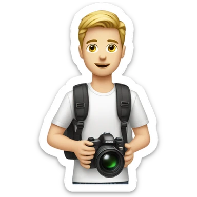 young white man blogger with camera sticker