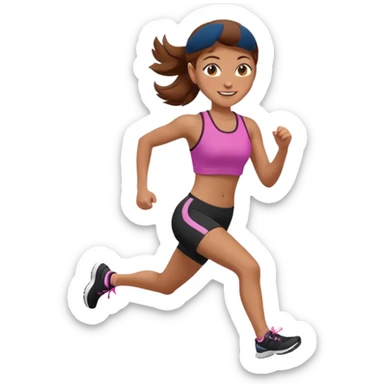 workout girl with brown hair, running, activewear, emoji style sticker