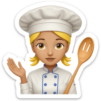 a woman chef wearing a bright yellow chef uniform with hat sticker