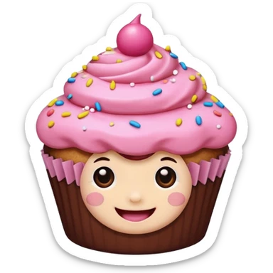 cupcake with pink icing, cute face sticker
