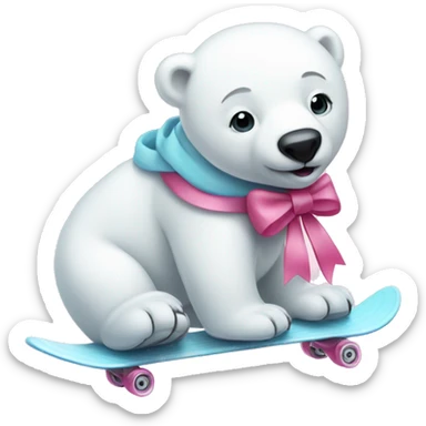 Polar bear with a pink bow and ice skates  sticker