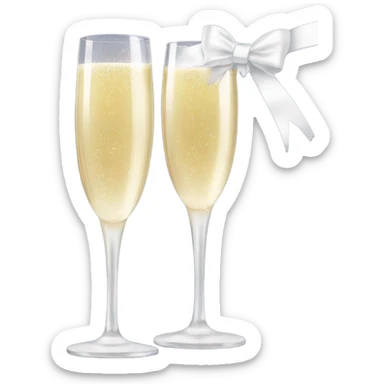 2 sparkling champagne glasses with white bridal bow sticker