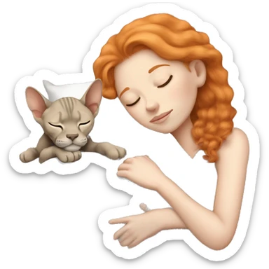 White girl ginger hair sleeping with gray sphinx sticker