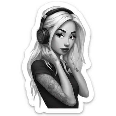 tattoo girl pose with headphones an micro tumblr sticker