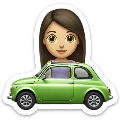 Girl-brunette-and-car-fiat-500-green sticker