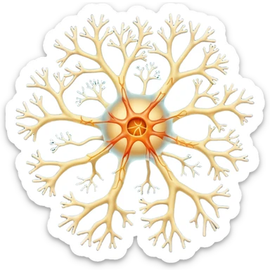 A scientificallu accurate nerve cell with the 3 main components, dendrites, axon and cell body. sticker