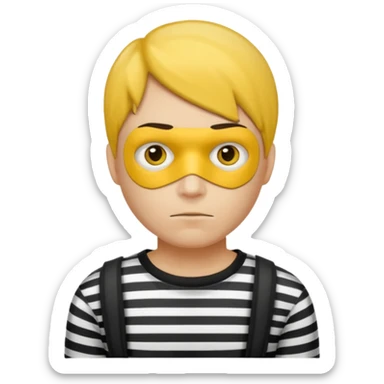 Make a robber emoji with yellow skin and white and black shirt with no mask sticker