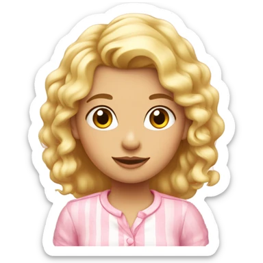 Niña blanca con pelo rizado rubia linda con camisa rosada sticker