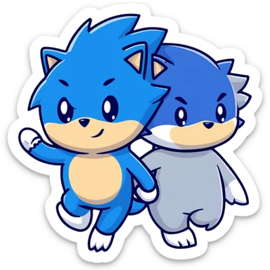 Sonic the blue hedgehog and Silver the white/silver hedgehog holding hands together as friends sticker