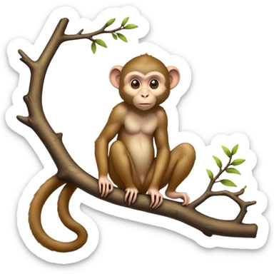 cinematic-Macaques-realistic-full-body-sitting-emoji,-slim-agile-frame-poised-on-a-branch,-long-tail-curled-slightly,-head-tilted-dramatically,-bright-playful-eyes-exuding-mischief,-simplified-yet-realistic-focused-features,-highly-detailed,-glowing-with-an-almost-sarcastic-glow sticker