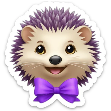 Cheerful hedgehog with a purple bow sticker