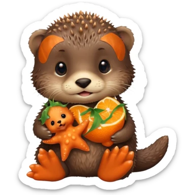 baby otter hold a starfish sticker