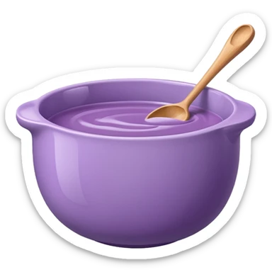 a lilac ceramic mixing bowl with a wooden spoon stirring sticker