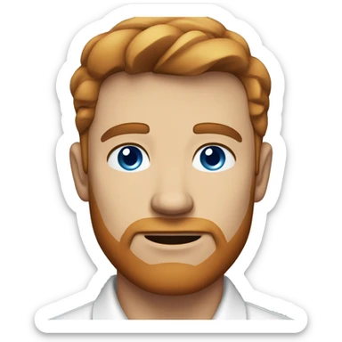 Portrait of an adult guy with brown-red hair, serious, light skin, brown stubble, blue eyes, wearing a white office shirt. sticker