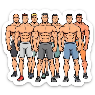 Four big guys no shirts body builders sticker