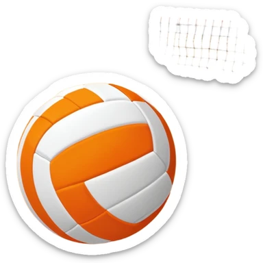 A close-up of a volleyball on the court, with the net in focus and the court markings visible. The background shows the stands filled with spectators, creating an energetic atmosphere of a volleyball match, with attention to detail on the equipment and the surrounding environment. sticker