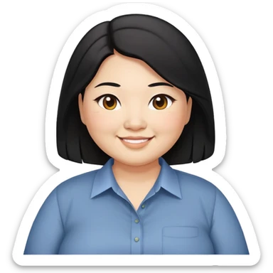 obesity Asian woman with shoulder length black long hair smiling business casual shirt upper body shot sticker