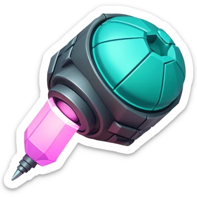 Clash of Clans aesthetic: Cinematic Playful 3D Isometric Plasma Grenade Emoji, rendered in a 3D vector-style similar to standard emojis with minimal shading and bold, simplified shapes. A compact, distinct form with signature details, softly glowing with a futuristic sci-fi warfare charm. Simplified yet unmistakably iconic, highly detailed and consistent, glowing with a soft radiance and high shine. Stylized with a touch of high-tech brilliance and a soft glowing outline, capturing the essence of a beloved gaming relic with a friendly, playful manner! sticker