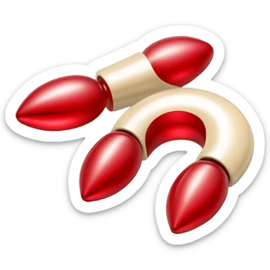 a pair of magatama (comma-shaped jewel beads) on top of one another in red and beige isometric view sticker