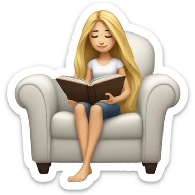 long hair white girl reading a book in cozy chair  sticker