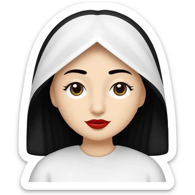 vull un perosnatge estil bimoji que sigui com una nimfa bella i fantasmal amb túniques blanques. Té la pell blanca com el guix, cabell platejat, un nas llarg, ulls negres grans i llavis carmesí. sticker