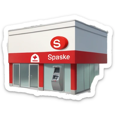 Small Sparkasse branch with the red 'S' logo, glass entrance, an ATM outside, and a few parked cars on a quiet street."






 sticker