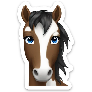 Brown and white spotted pony black hair and blue eyes  sticker