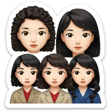 brunette short curly hair white girl, black long hair asian girl side part, black medium length hair with sideswept pangs sticker