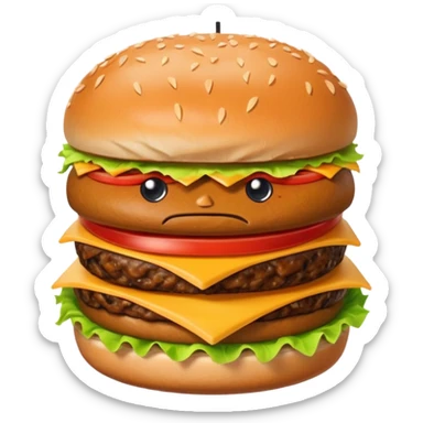 Burguro And Fryuro is two separate entities. The one on the left is a burger, consisting of 2 buns, lettuce, cheese, meat and tomatoes. The burger expresses a angry expression. While the one on the right is a carton of fries, also having a slightly annoyed expression. sticker