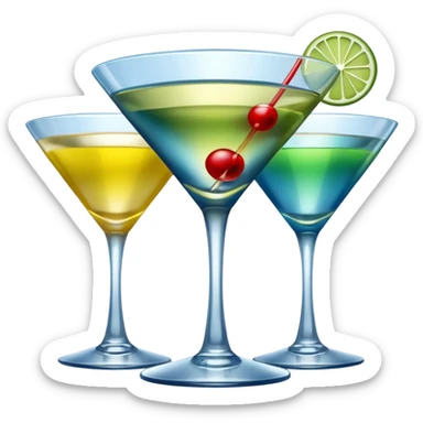Create an two emoji of red and yellow martini cocktail, cheers with blue and green cocktail, no tube just cocktail in glass sticker