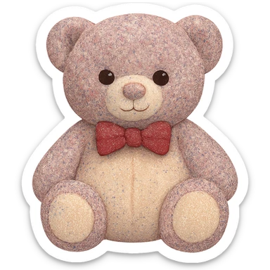 Change the glitter on the teddy bear and bow tie to multicolored glitter, keeping the pink and white fur, flat lighting, no shadows or background, soft plush look, maintain transparency. The style should reflect a soft plush teddy bear with a transparent background and no shadows. sticker