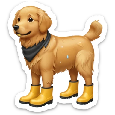 golden retriever with rainboots sticker