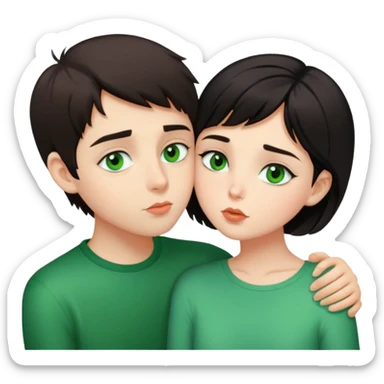 Brunette  girl with green eyes kisses dark-haired boy with short hair guy.  sticker