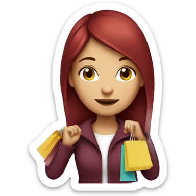 Long Burgundy haired girl, shopaholic, carrying a lot of shopping bags sticker
