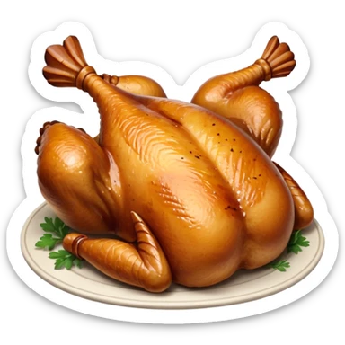 roast chicken whole golden-brown crispy skin, plump legs and wings, glossy, seasoned, light charring, juicy, curved body, no tray, garnish, or carving, soft lighting, emoji scale sticker