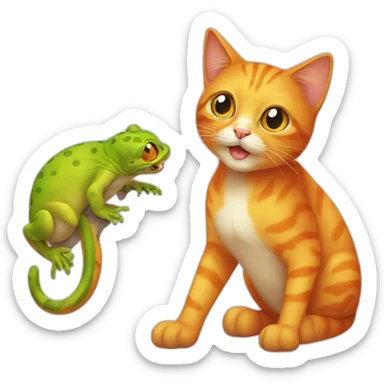 orange cat with a gecko sticker
